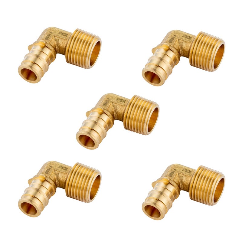 EFIELD (Pack of 5) EFIELD Pex A Full Flow Expansion Brass Fitting 1/2"x 1/2" Male MNPT Elbow, ASTM F1960,(PEX1960097) - Image 1